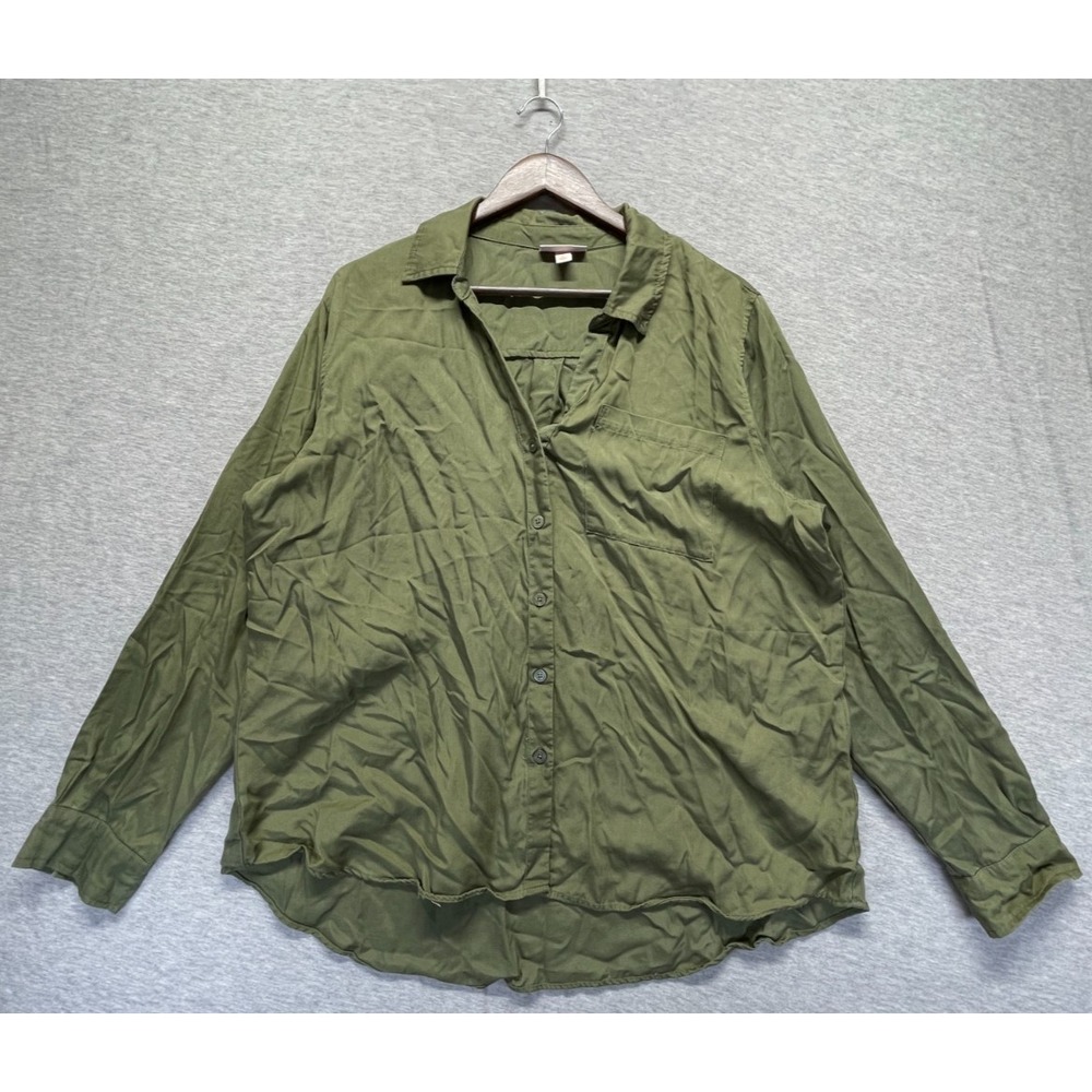 Knox Rose Shirt Top Womens XL Olive Green Pleated Classic Long Sleeve Button Up